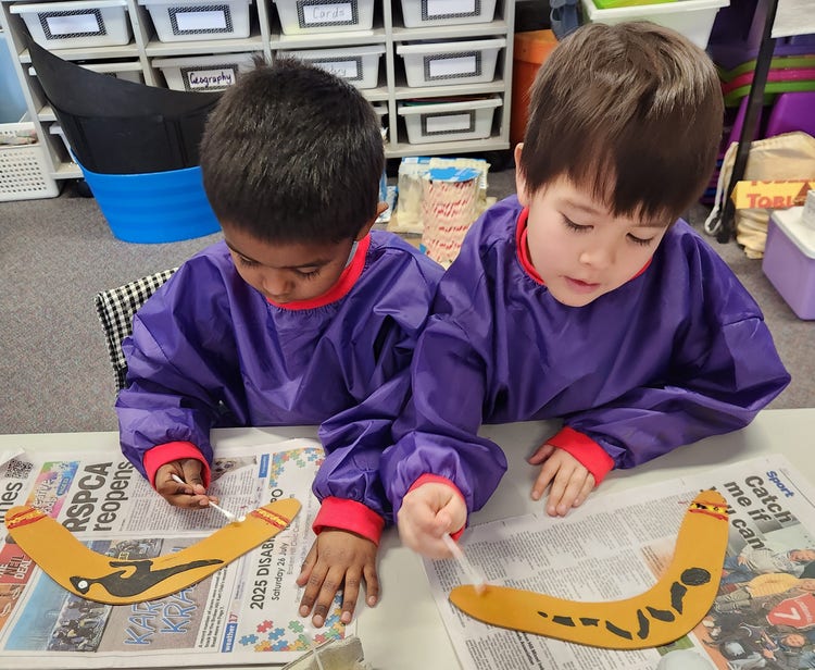 Two kinder boys dot painting