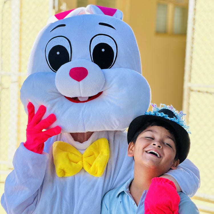 Easter bunny and student